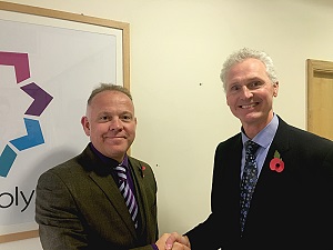 Alistair Hall (left), Cromwell Polythene’s new Commercial Manager, with Cromwell Managing Director James Lee (right).
